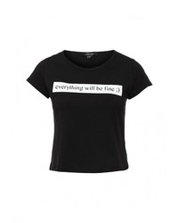 Женская черная футболка с круглым вырезом с принтом от Tom Farr