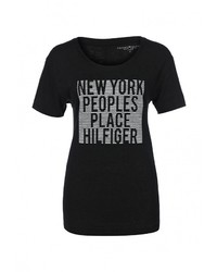 Женская черная футболка с круглым вырезом с принтом от Tommy Hilfiger