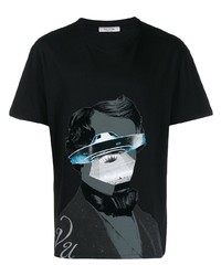 Мужская черная футболка с круглым вырезом с принтом от Valentino