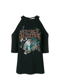 Женская черная футболка с круглым вырезом с принтом от Versace Collection
