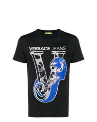 Мужская черная футболка с круглым вырезом с принтом от Versace Jeans