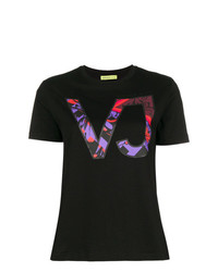 Женская черная футболка с круглым вырезом с принтом от Versace Jeans