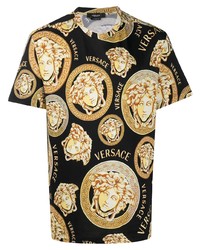 Мужская черная футболка с круглым вырезом с принтом от Versace