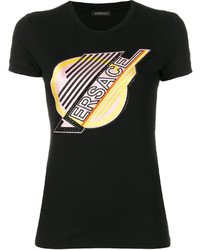 Женская черная футболка с круглым вырезом с принтом от Versace