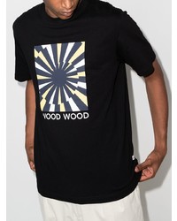Мужская черная футболка с круглым вырезом с принтом от Wood Wood