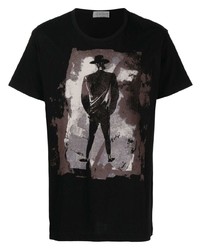 Мужская черная футболка с круглым вырезом с принтом от Yohji Yamamoto