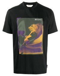 Мужская черная футболка с круглым вырезом с принтом от Z Zegna