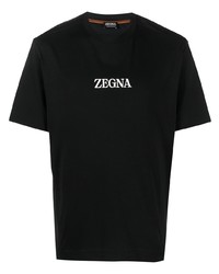 Мужская черная футболка с круглым вырезом с принтом от Zegna