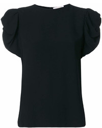 Черная футболка с круглым вырезом с рюшами