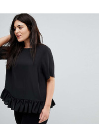 Женская черная футболка с круглым вырезом с рюшами от Asos