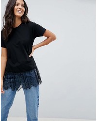 Женская черная футболка с круглым вырезом с рюшами от Asos