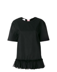 Женская черная футболка с круглым вырезом с рюшами от Brognano