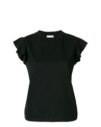 Женская черная футболка с круглым вырезом с рюшами от Dondup