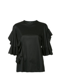 Женская черная футболка с круглым вырезом с рюшами от Ellery