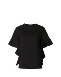 Женская черная футболка с круглым вырезом с рюшами от Goen.J
