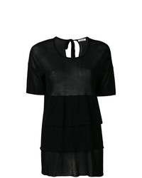 Женская черная футболка с круглым вырезом с рюшами от P.A.R.O.S.H.