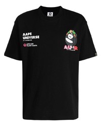 Мужская черная футболка с круглым вырезом с украшением от AAPE BY A BATHING APE