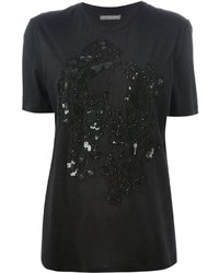 Женская черная футболка с круглым вырезом с украшением от Alexander McQueen