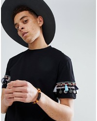 Мужская черная футболка с круглым вырезом с украшением от ASOS DESIGN