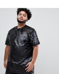 Мужская черная футболка с круглым вырезом с украшением от ASOS DESIGN