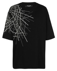 Мужская черная футболка с круглым вырезом с украшением от Balmain