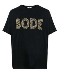 Мужская черная футболка с круглым вырезом с украшением от Bode