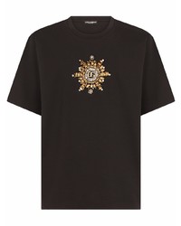 Мужская черная футболка с круглым вырезом с украшением от Dolce & Gabbana