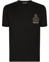 Мужская черная футболка с круглым вырезом с украшением от Dolce & Gabbana