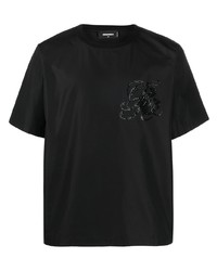 Мужская черная футболка с круглым вырезом с украшением от DSQUARED2