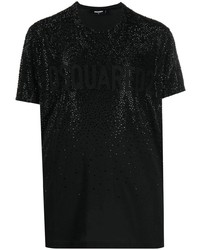 Мужская черная футболка с круглым вырезом с украшением от DSQUARED2