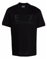 Мужская черная футболка с круглым вырезом с украшением от Ea7 Emporio Armani