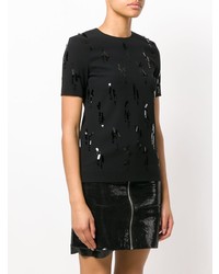 Женская черная футболка с круглым вырезом с украшением от Victoria Victoria Beckham