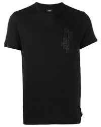 Мужская черная футболка с круглым вырезом с украшением от Fendi