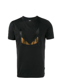 Мужская черная футболка с круглым вырезом с украшением от Fendi