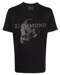 Мужская черная футболка с круглым вырезом с украшением от John Richmond