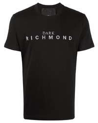 Мужская черная футболка с круглым вырезом с украшением от John Richmond