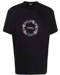Мужская черная футболка с круглым вырезом с украшением от Just Cavalli