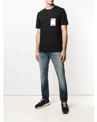 Мужская черная футболка с круглым вырезом с украшением от CK Jeans