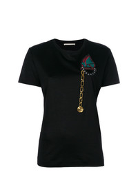 Женская черная футболка с круглым вырезом с украшением от Marco De Vincenzo