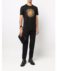 Мужская черная футболка с круглым вырезом с украшением от Versace
