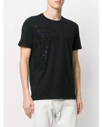 Мужская черная футболка с круглым вырезом с украшением от Versace Collection