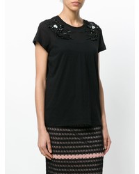 Женская черная футболка с круглым вырезом с украшением от N°21