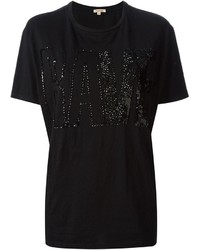 Женская черная футболка с круглым вырезом с украшением от P.A.R.O.S.H.