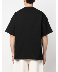 Мужская черная футболка с круглым вырезом с украшением от Jil Sander