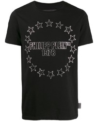 Мужская черная футболка с круглым вырезом с украшением от Philipp Plein