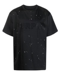 Мужская черная футболка с круглым вырезом с украшением от purple brand