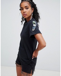 Женская черная футболка с круглым вырезом с украшением от RAGYARD