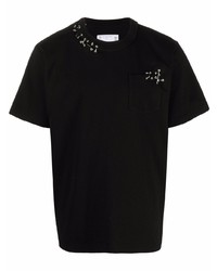 Мужская черная футболка с круглым вырезом с украшением от Sacai