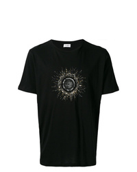 Мужская черная футболка с круглым вырезом с украшением от Saint Laurent