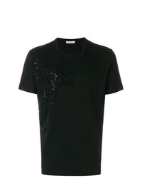 Мужская черная футболка с круглым вырезом с украшением от Versace Collection